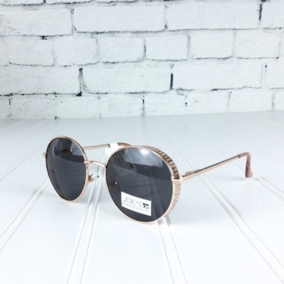 Joe's Jeans Round Rhinestone Edge Sunnies Rose Gold - Picture 1 of 7